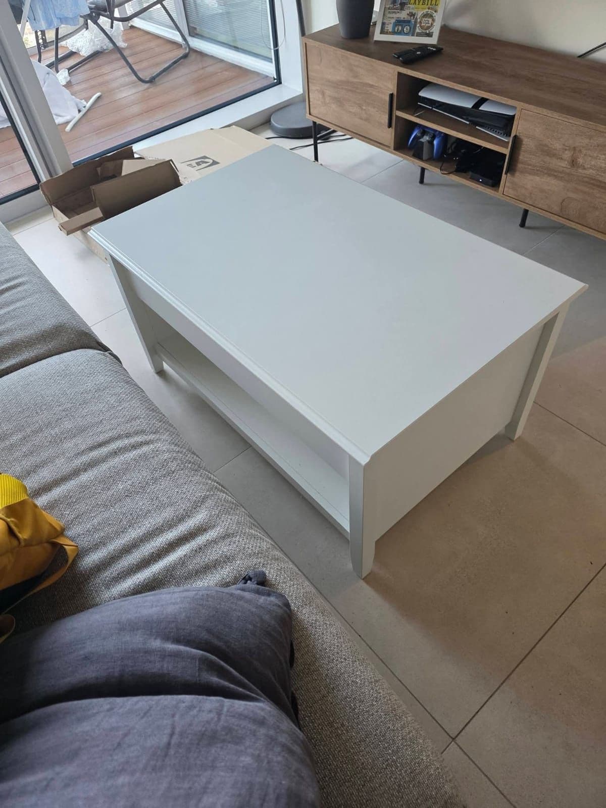 Assembled white coffee table in a living room
